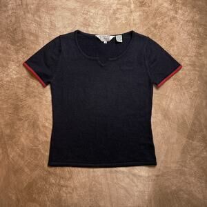 Vintage 90s Uniform Group Black Short Sleeve Knit Sweater Top V Neck Women's XS